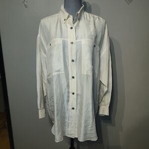 Forenza Silk Cream Long Sleeve Oversized Blouse Y2k Small